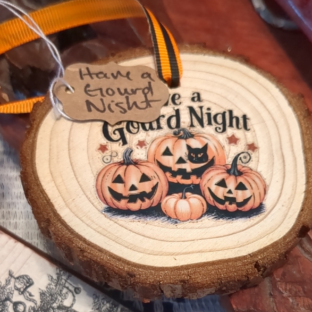 Halloween "Have a Gourd Night" Wood Slice Ornament